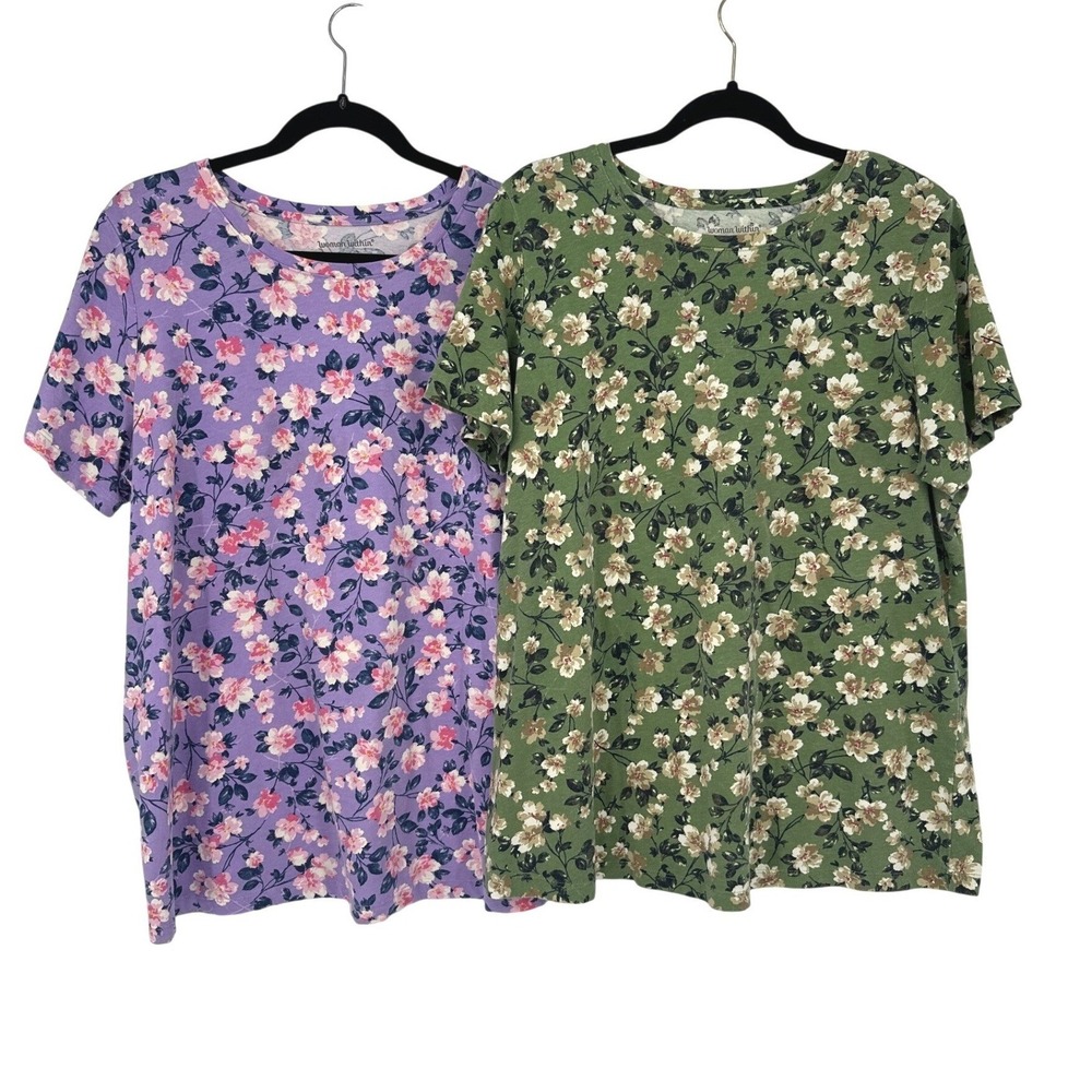 Woman Within Floral T-Shirt Lot of 2 Womens Large 18/20 Casual Cottage Feminine